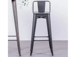 Banqueta industrial de metal com encosto baixo (76cm) - Bistro - Preto