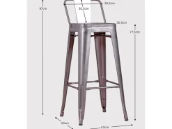 Banqueta industrial de metal com encosto baixo (76cm) - Bistro - Preto