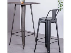 Banqueta industrial de metal com encosto baixo (76cm) - Bistro - Preto