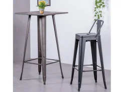 Banqueta industrial de metal com encosto baixo (76cm) - Bistro - Preto