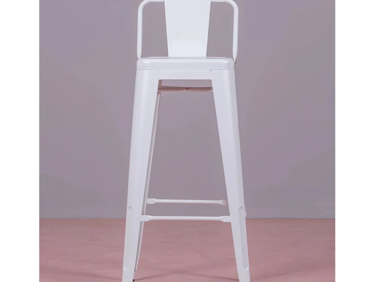 Banqueta industrial de metal com encosto baixo (76cm) - Bistro - Branco