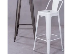 Banqueta industrial de metal com encosto baixo (76cm) - Bistro - Branco