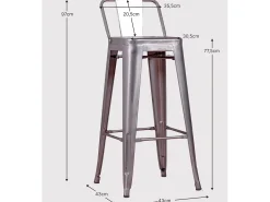 Banqueta industrial em aço metalizado com encosto baixo (76cm) - Bistro - Metal