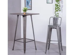 Banqueta industrial em aço metalizado com encosto baixo (76cm) - Bistro - Metal