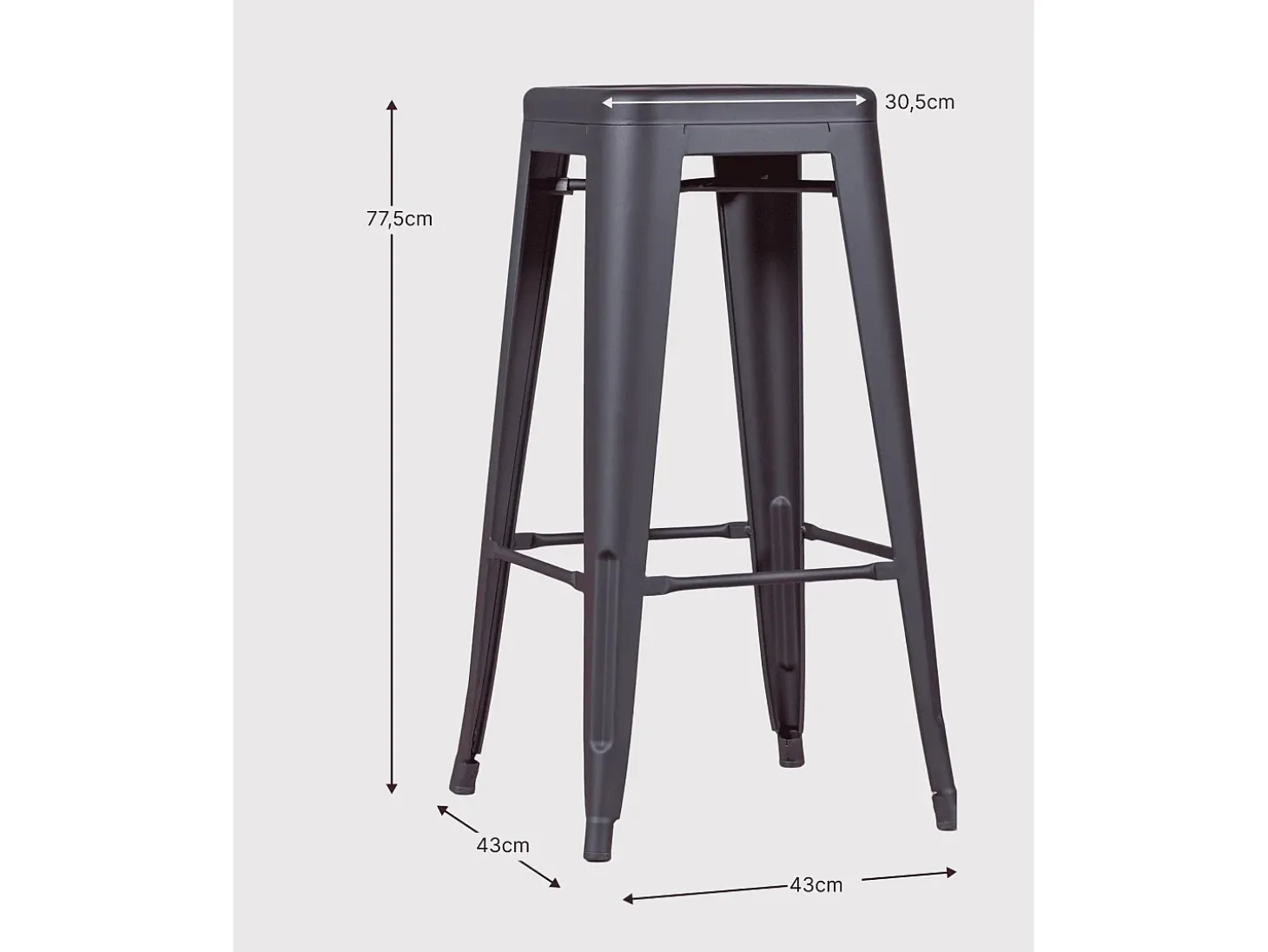 Banqueta metálica em aço lacado (76cm) - Bistro - Preto