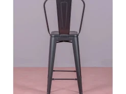 Banqueta metálica em aço lacado com encosto alto (76cm) - Bistro - Preto