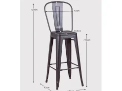 Banqueta metálica em aço lacado com encosto alto (76cm) - Bistro - Preto