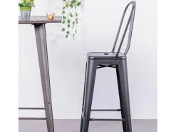 Banqueta metálica em aço lacado com encosto alto (76cm) - Bistro - Preto