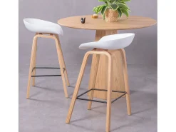 Banqueta nórdica com pernas em faia (63cm) - Daxer - Branco