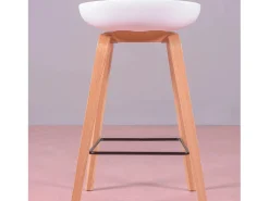 Banqueta nórdica com pernas em faia (63cm) - Daxer - Branco