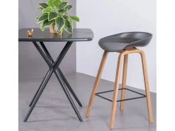 Banqueta nórdica com pernas em faia (63cm) - Daxer - Preto