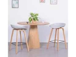 Banqueta nórdica com pernas em faia (63cm) - Daxer - Cinza claro