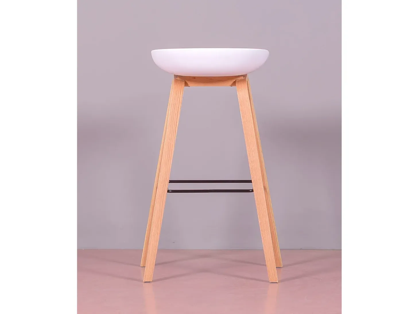 Banqueta nórdica com pés em madeira de faia (75cm) - Daxer - Branco