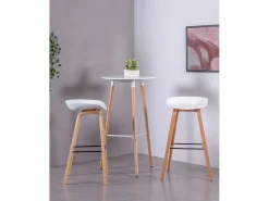 Banqueta nórdica com pés em madeira de faia (75cm) - Daxer - Branco
