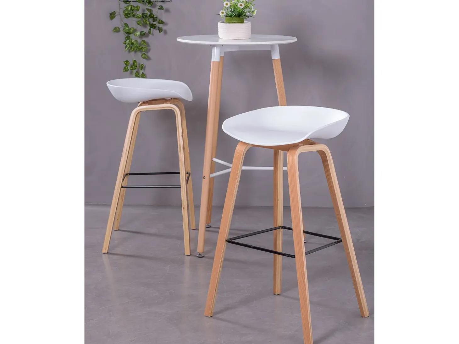 Banqueta nórdica com pés em madeira de faia (75cm) - Daxer - Branco