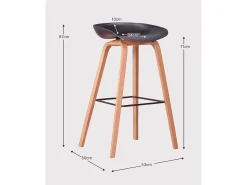Banqueta nórdica com pés em madeira de faia (75cm) - Daxer - Preto