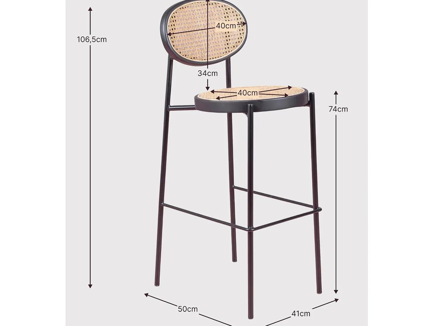 Banqueta vintage com design clássico em rattan natural - North - Preto