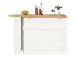 Bar extensível com 2 gavetas e 2 portas - Tampo extensível com rodízios - Branco e madeira