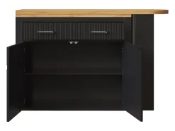 Bar extensível com 2 gavetas e 2 portas - Tampo extensível com rodízios - Preto e madeira