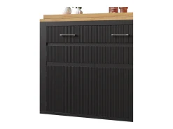 Bar extensível com 2 gavetas e 2 portas - Tampo extensível com rodízios - Preto e madeira