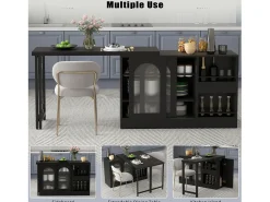Bar giratório com 2 portas de vidro - Tampo reversível - Preto