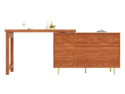 Bar giratório com 2 portas de correr em rattan e gaveta - castanho