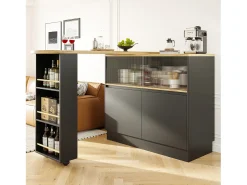 Bar giratório com espaço de arrumação - Madeira MDF e vidro - Preto e bege claro