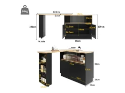 Bar giratório com espaço de arrumação - Madeira MDF e vidro - Preto e bege claro