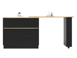 Bar giratório com espaço de arrumação - Madeira MDF e vidro - Preto e bege claro