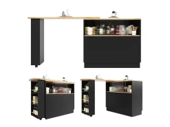 Bar giratório com espaço de arrumação - Madeira MDF e vidro - Preto e bege claro