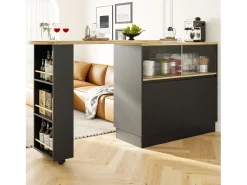 Bar giratório com espaço de arrumação - Madeira MDF e vidro - Preto e bege claro