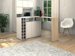 Bar giratório com espaço para armazenamento - Branco e Natural - VINALO