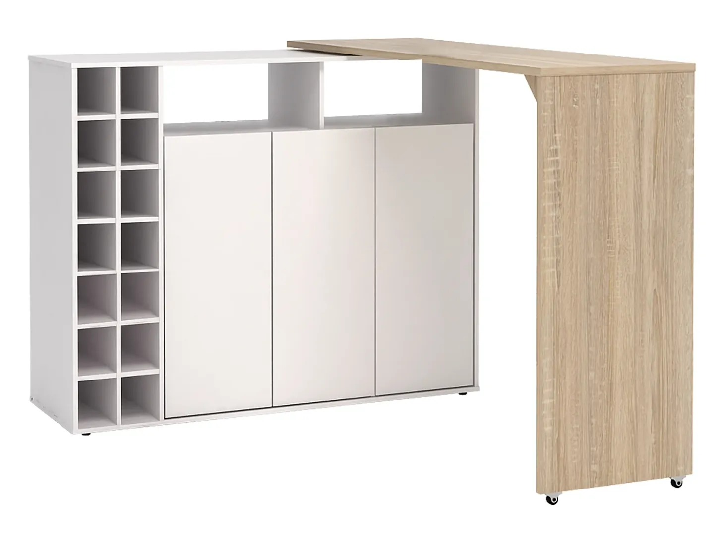 Bar giratório com espaço para armazenamento - Branco e Natural - VINALO