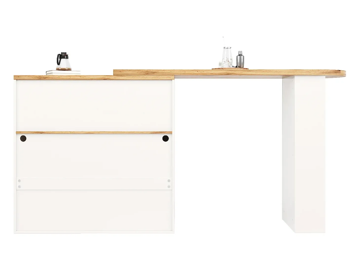 Bar giratório com iluminação LED e 2 portas de vidro - branco e natural