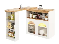 Bar giratório com iluminação LED e 2 portas de vidro - branco e natural