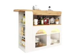 Bar giratório com iluminação LED e 2 portas de vidro - branco e natural