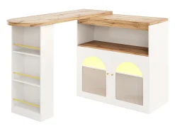Bar giratório com iluminação LED e 2 portas de vidro - branco e natural