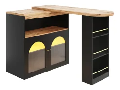Bar giratório com iluminação LED e 2 portas de vidro - Preto e bege claro