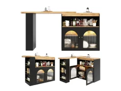 Bar giratório com iluminação LED e 2 portas de vidro - Preto e bege claro
