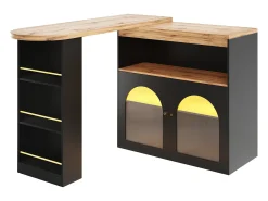 Bar giratório com iluminação LED e 2 portas de vidro - Preto e bege claro
