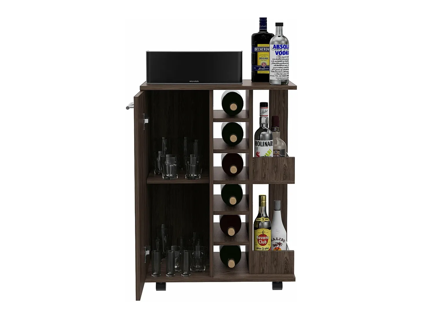 Bar Trolley, carrinho de bar, com suporte para garrafas e rodas