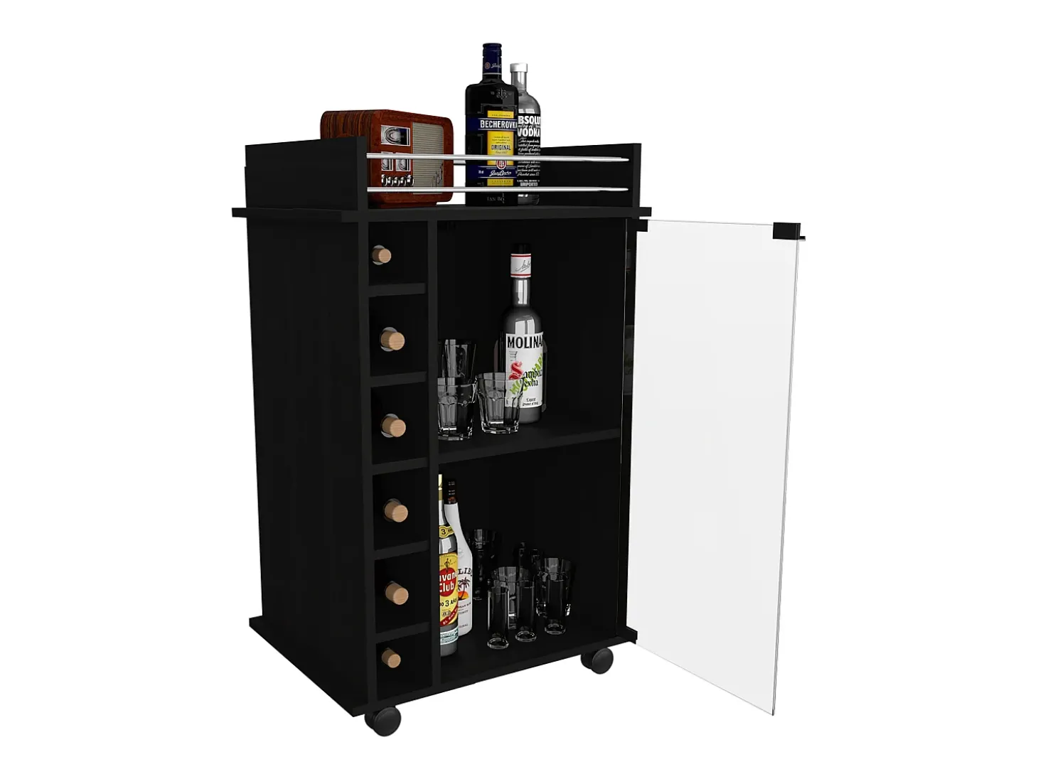 Bar Trolley Dukat, com rodas e porta de vidro