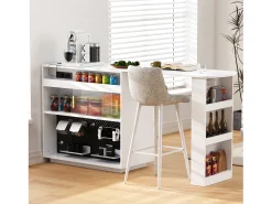 Bar/aparador extensível com dobradiças giratórias - 120 x 50 x 95,5 cm - com porta + prateleiras + iluminação LED + 2 gavetas - MDF - branco