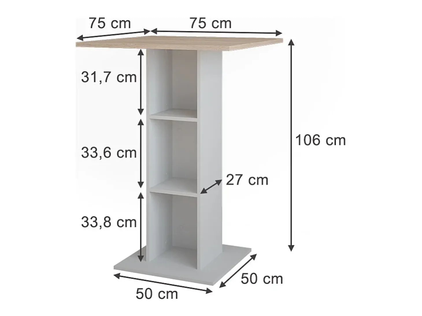 Bartisch branco/sonoma 75x75x106 repose