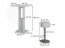 Bartisch-Set branco 65x65x106 repose