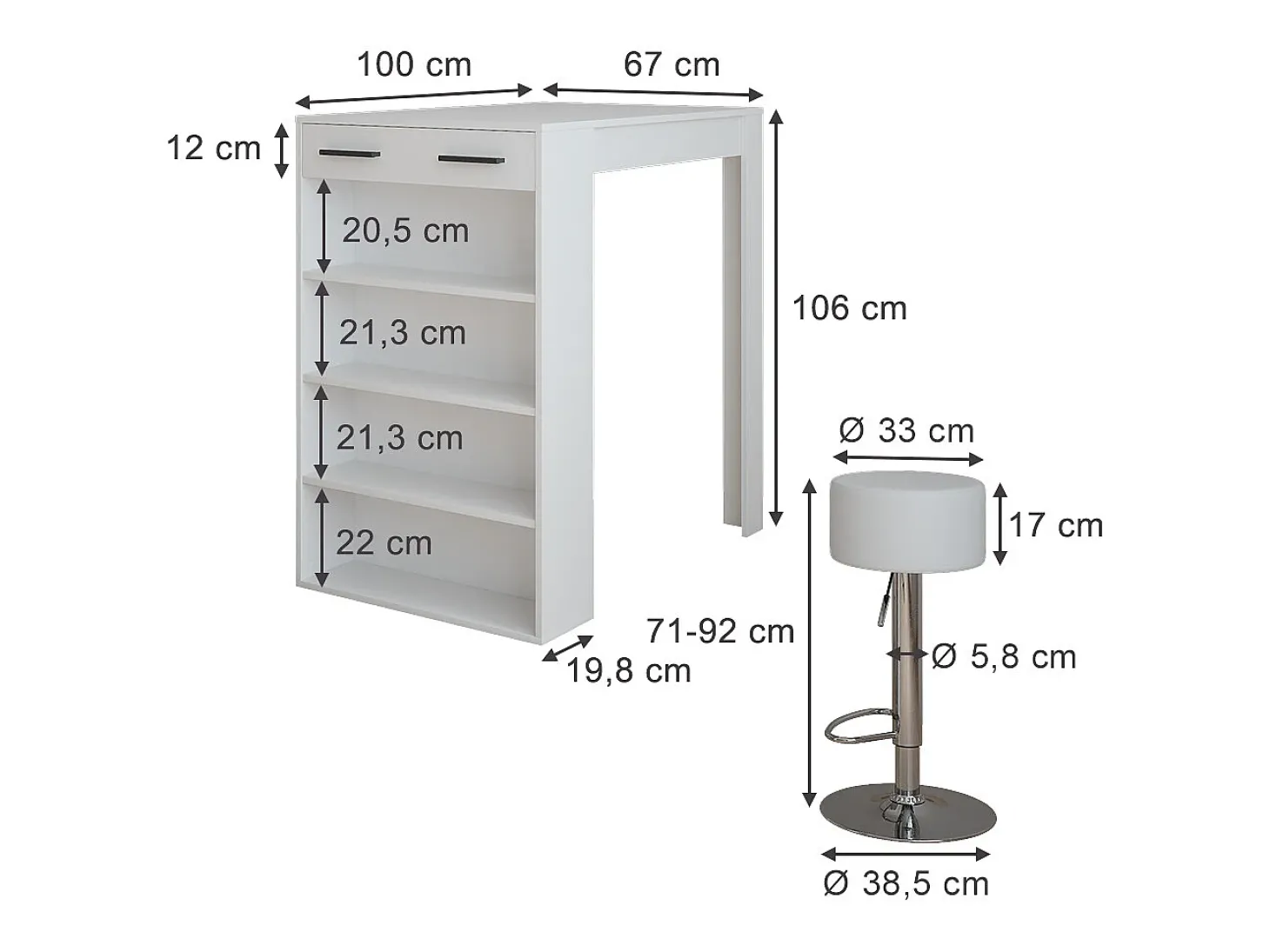 Bartisch-Set branco 67x100x106 repose