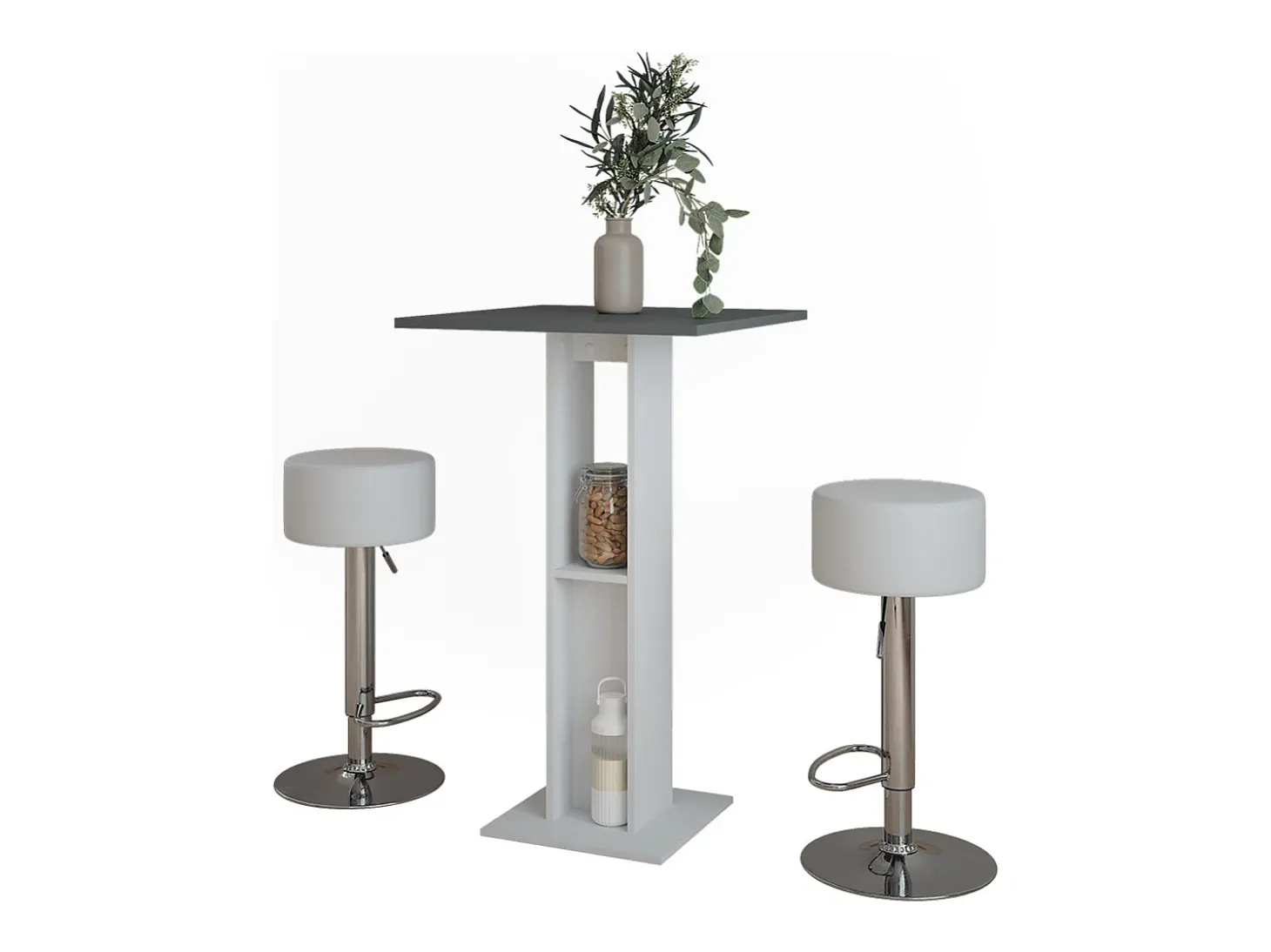 Bartisch-Set branco/antracite 65x65x106 repose