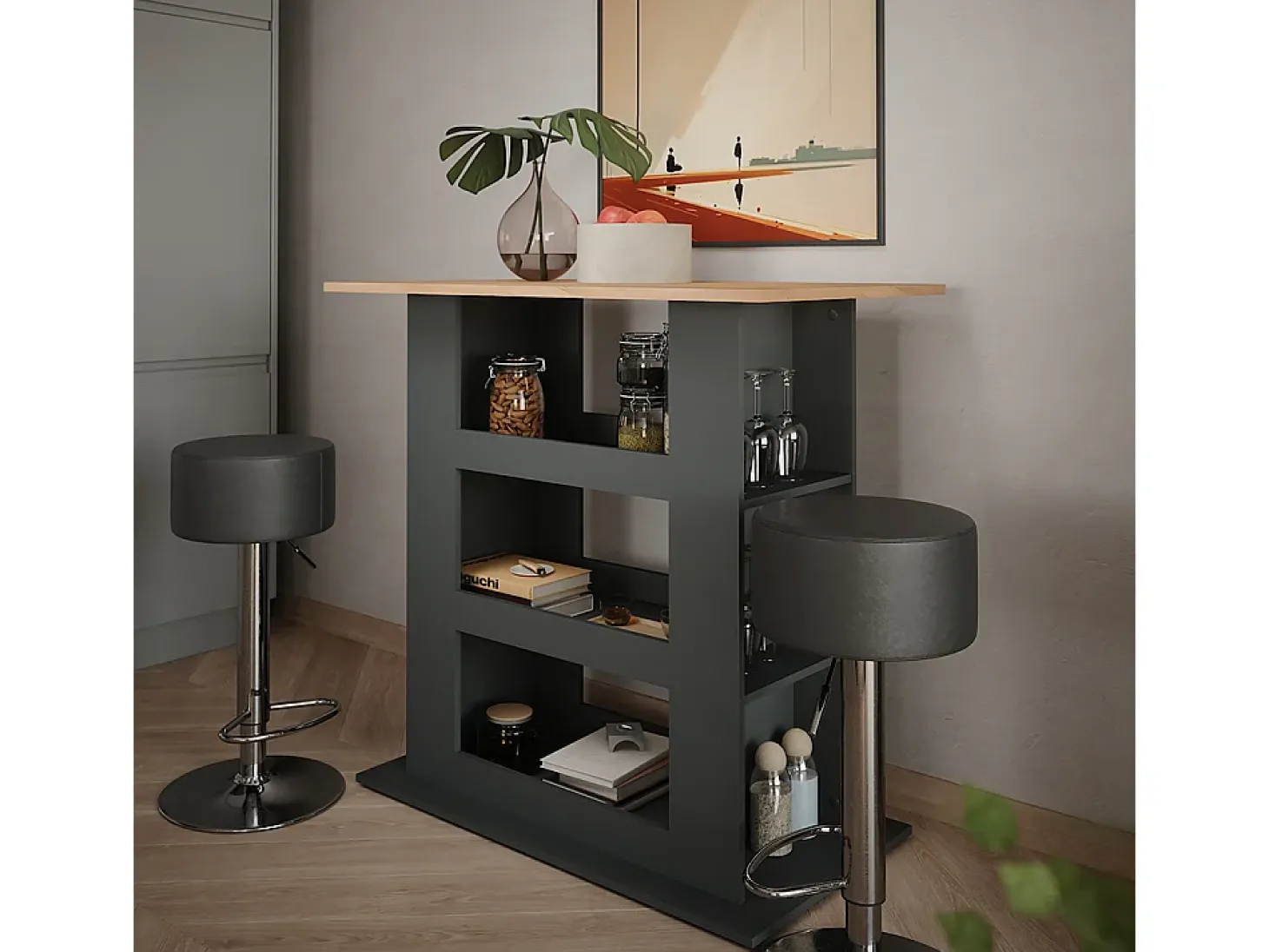 Bartisch-Set carvalho goldkraft/antracite 110x65x106 repose