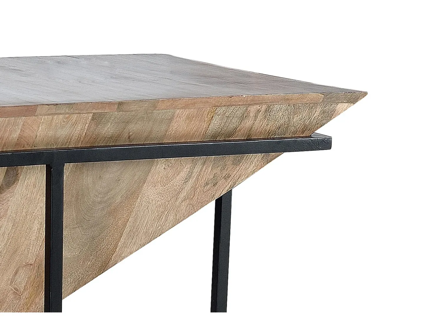 Base da mesa em madeira de mangue e metal.