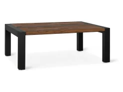 Base da mesa em madeira e metal.